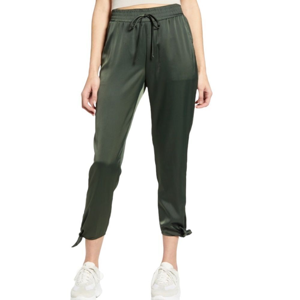 SOCIALITE Women’s Tie Ankle Satin Jogger Pants Green Size Medium